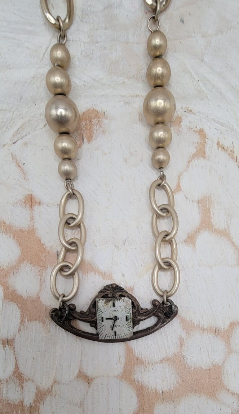 Timeless Frame | ReTold | Vintage Clock Face on Ornate Keyhole with Gold Beads